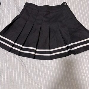 Classic Black Pleated Skirt with White Stripes
